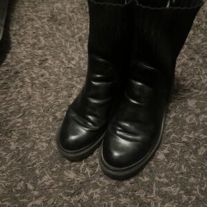 Stylish Black Ankle Boots with Ribbed Sock Design